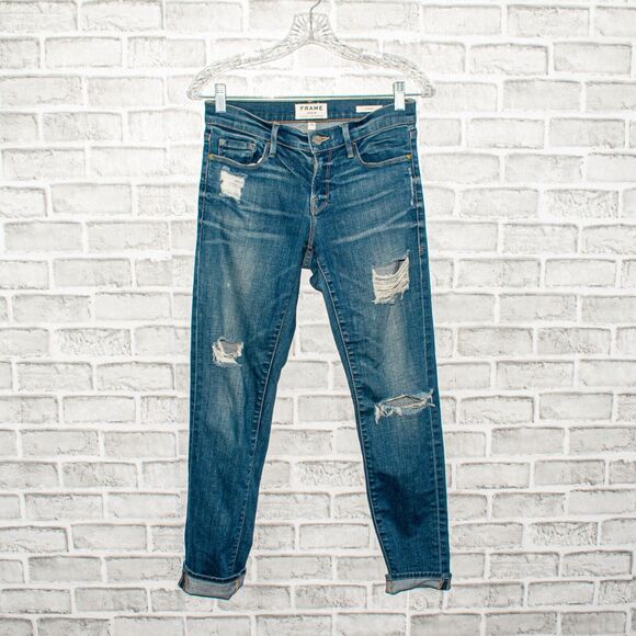 FRAME Denim Le Gargon Jeans Ripped Distressed Blue jay way Size 24 - Picture 6 of 10